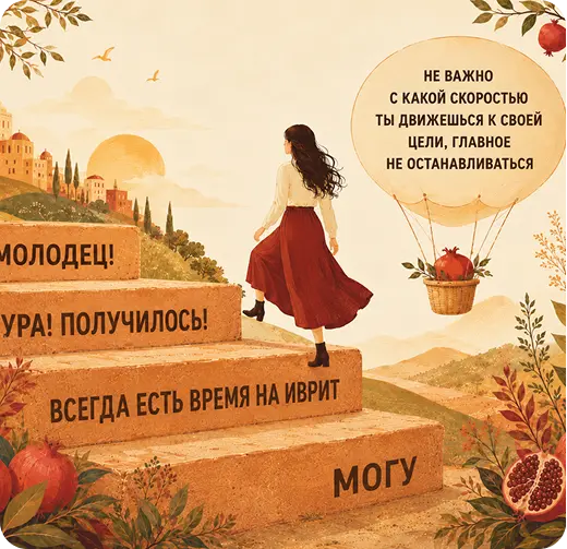 Девушка поднимается по ступеням к уверенному общению на иврите